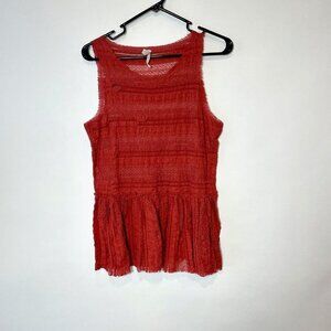 Intimately Free People Peplum Lace Tank Top Small Rust Orange Sleeveless Sheer